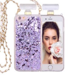 iPhone SE 2022 / 2020 / 8 / 7 Perfume Bottle Glitter Shake Star Dust Necklace Case (Purple)